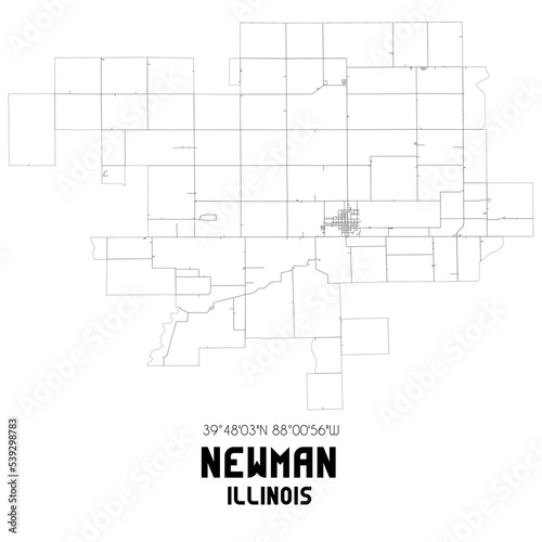 Newman Illinois. US street map with black and white lines.
