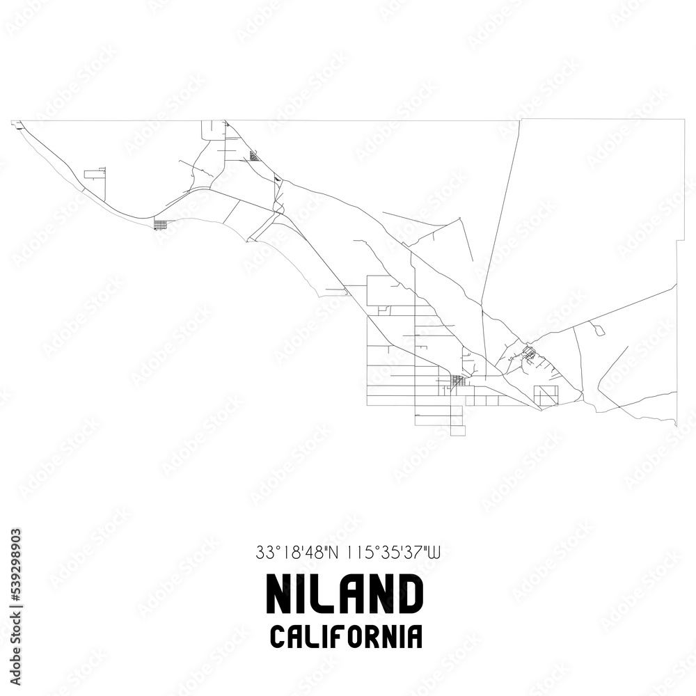 Niland California. US street map with black and white lines. Stock