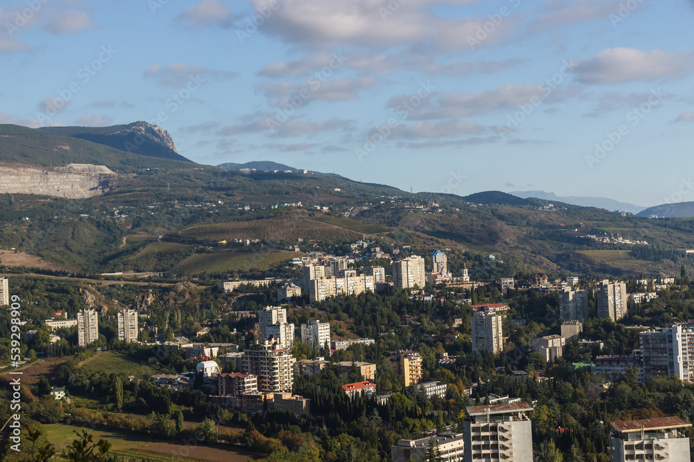 View of Partenit in Crimea from the slope of Ayu Dag