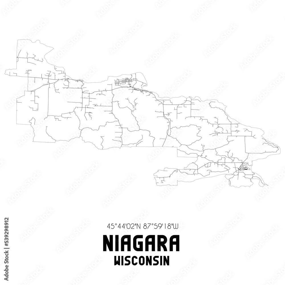 Niagara Wisconsin. US street map with black and white lines.