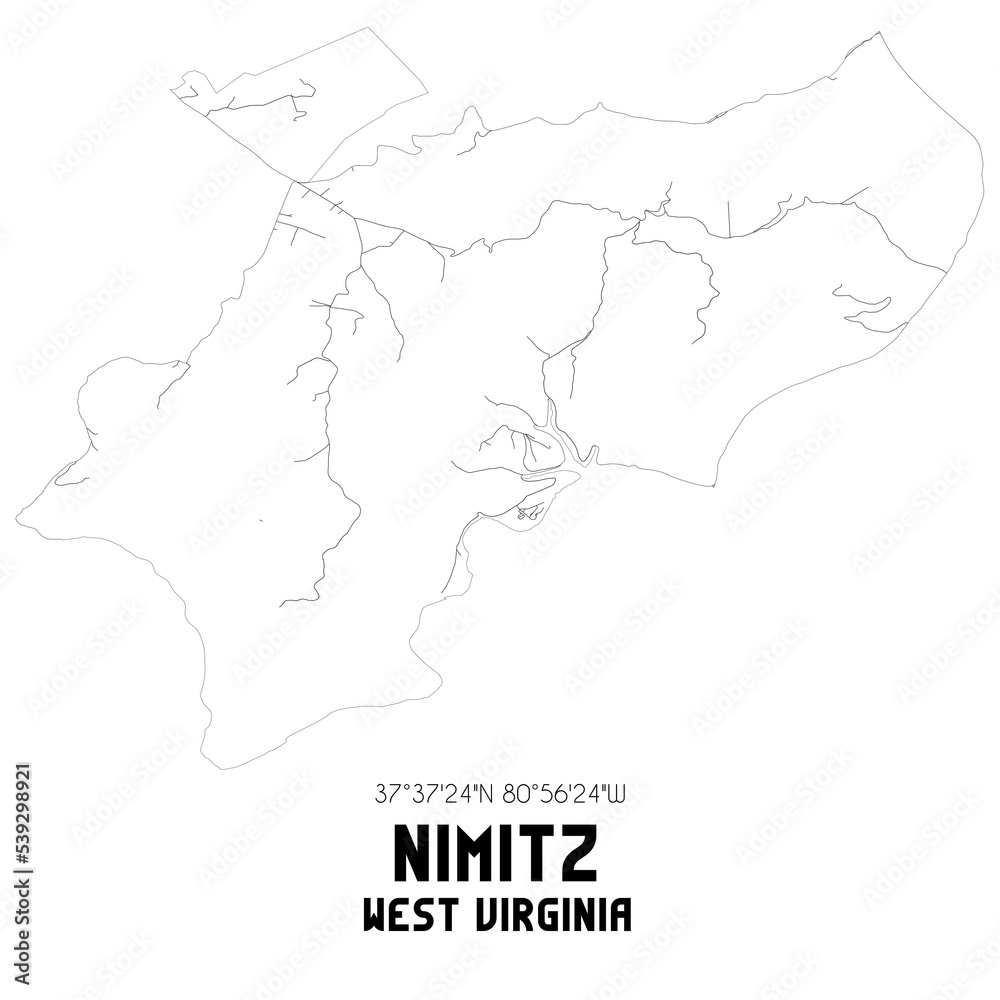 Nimitz West Virginia. US street map with black and white lines.