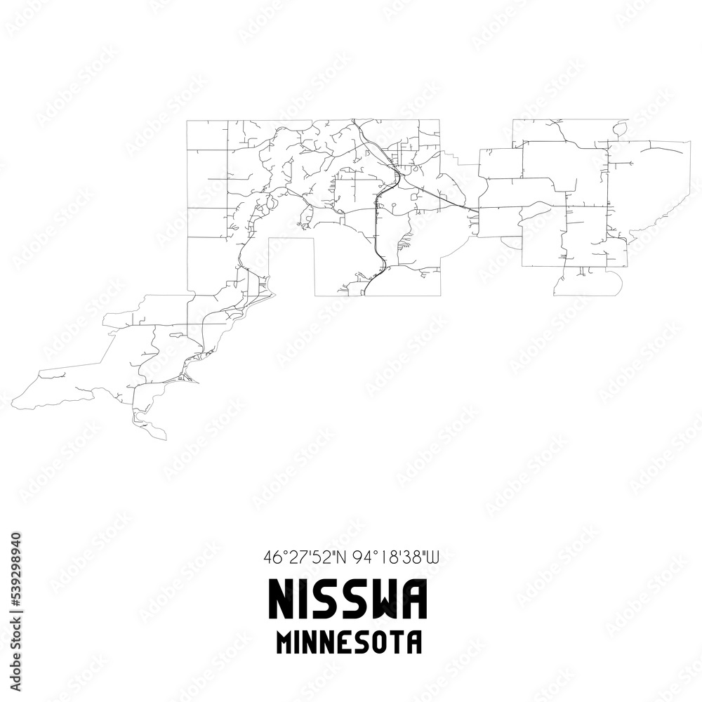 Nisswa Minnesota. US street map with black and white lines ...