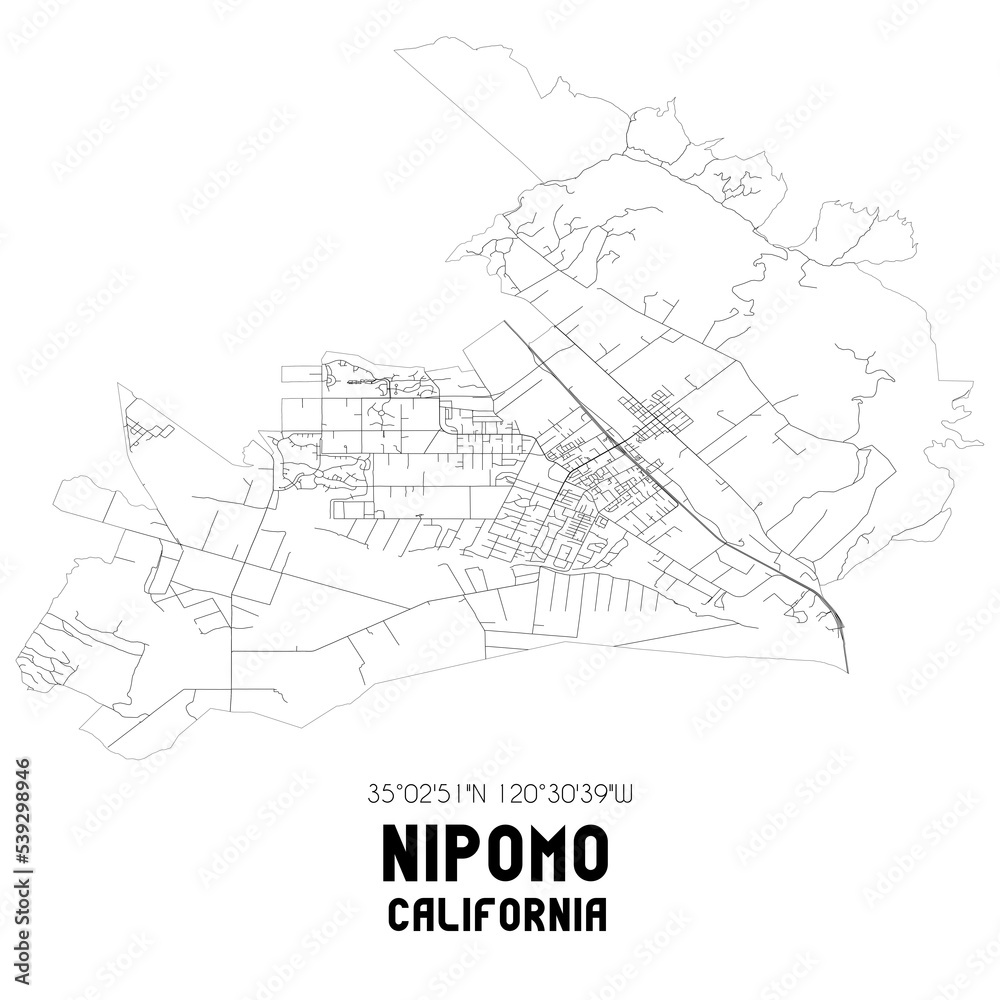 Nipomo California. US street map with black and white lines. Nipomo California. US street map with black and white lines.
