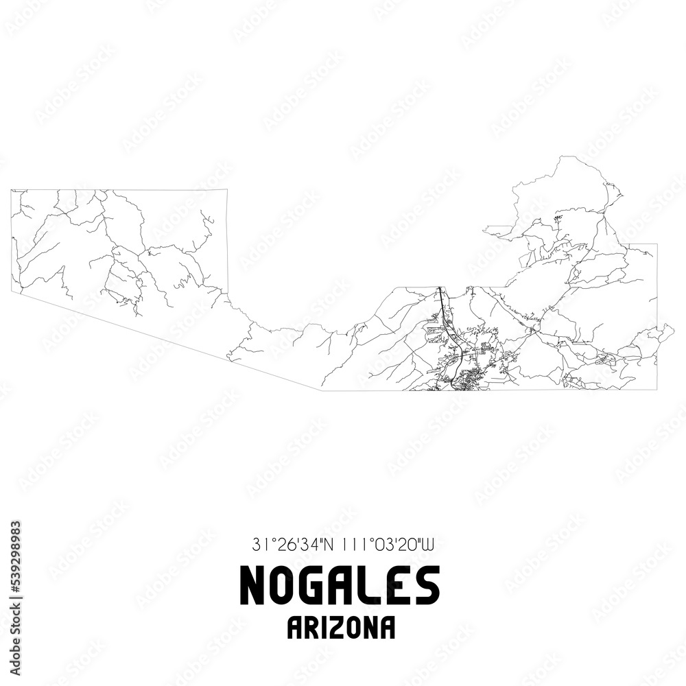 Nogales Arizona. US street map with black and white lines.