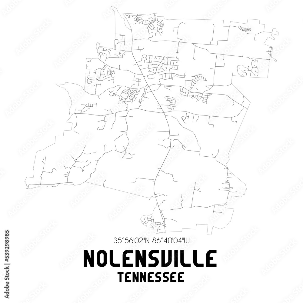 Nolensville Tennessee. US street map with black and white lines.