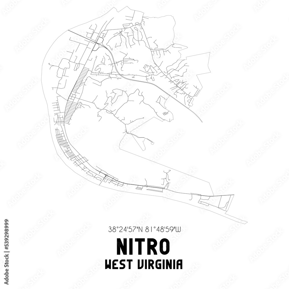 Fototapeta premium Nitro West Virginia. US street map with black and white lines.