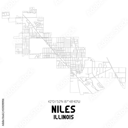 Niles Illinois. US street map with black and white lines. photo
