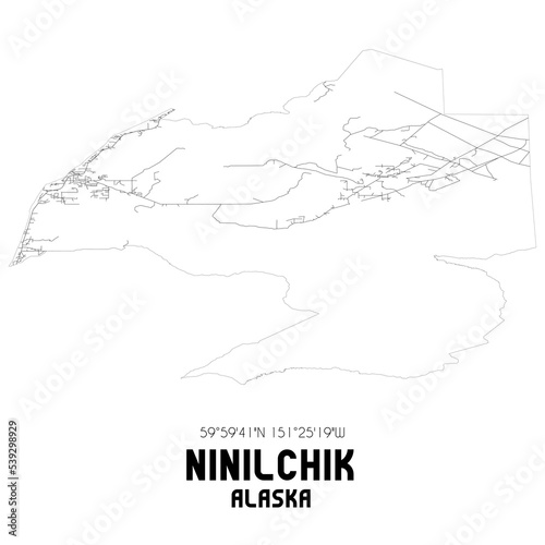 Ninilchik Alaska. US street map with black and white lines.