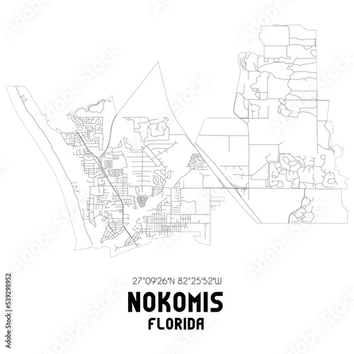 Nokomis Florida. US street map with black and white lines.