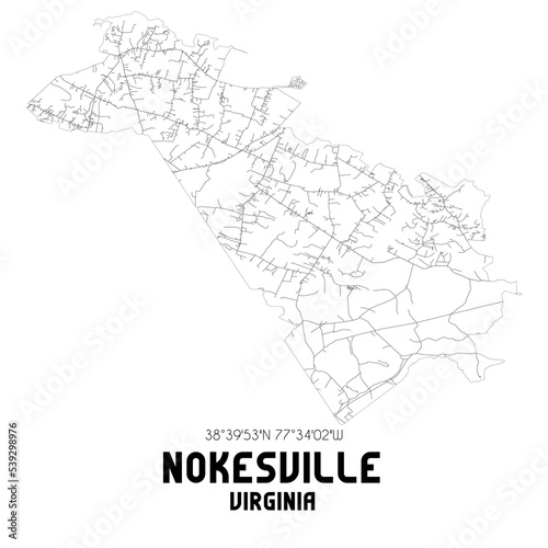 Nokesville Virginia. US street map with black and white lines. photo