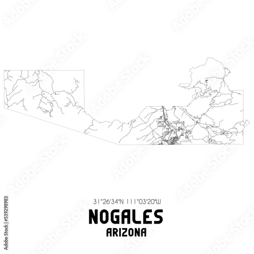Nogales Arizona. US street map with black and white lines.