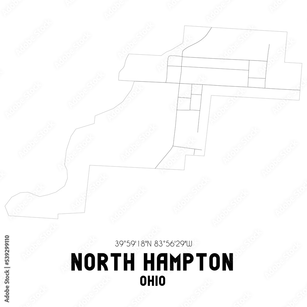 North Hampton Ohio. US street map with black and white lines.