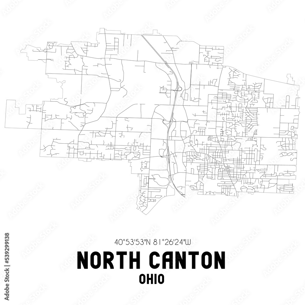 North Canton Ohio. US street map with black and white lines.
