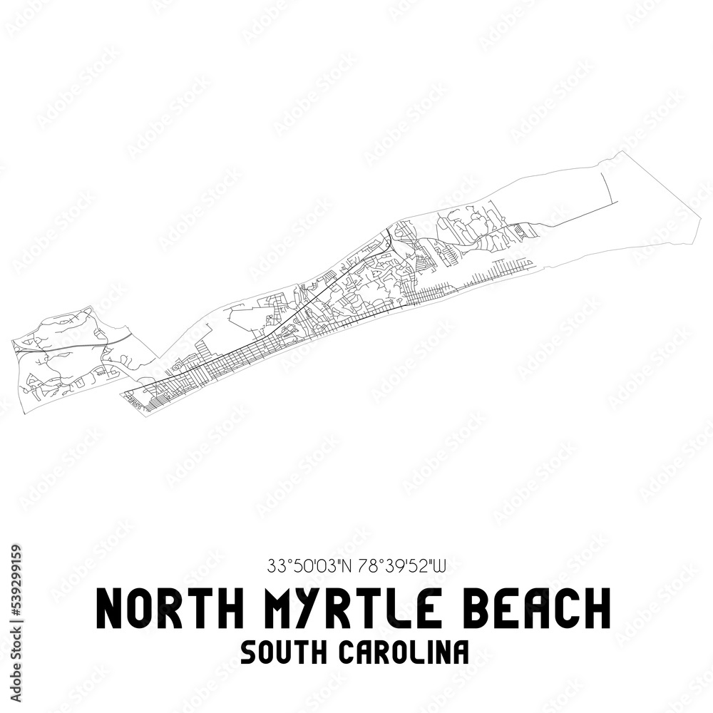 North Myrtle Beach South Carolina. US street map with black and white lines. Stock Illustration