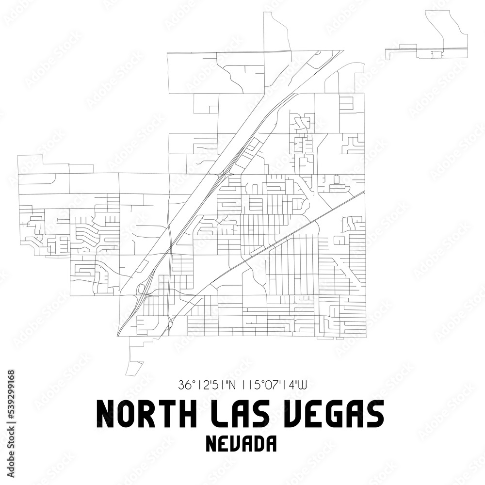 North Las Vegas Nevada. US street map with black and white lines.