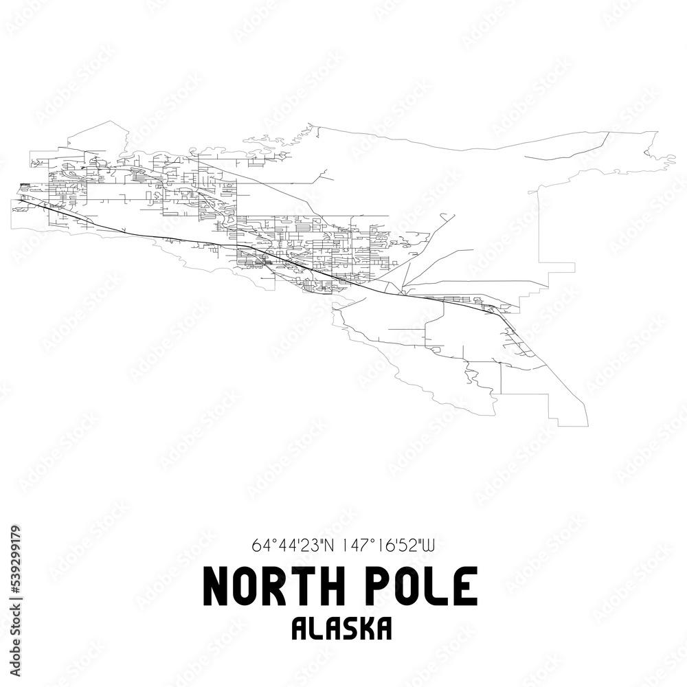 North Pole Alaska. US street map with black and white lines.