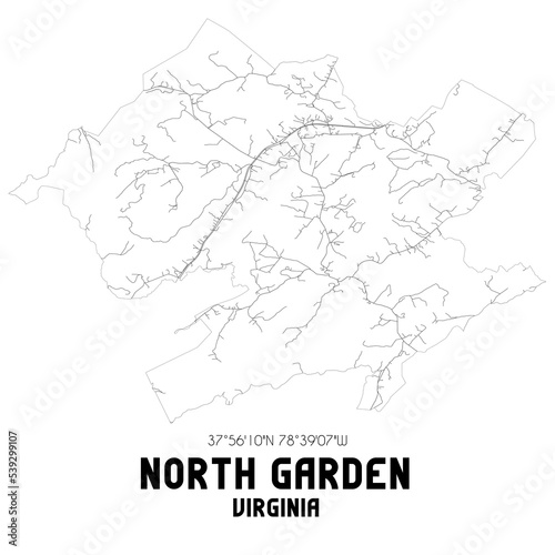 North Garden Virginia. US street map with black and white lines.