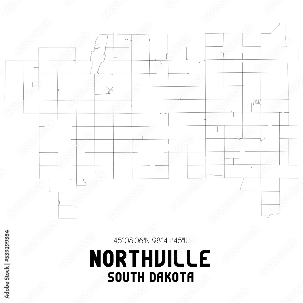 Northville South Dakota. US street map with black and white lines.