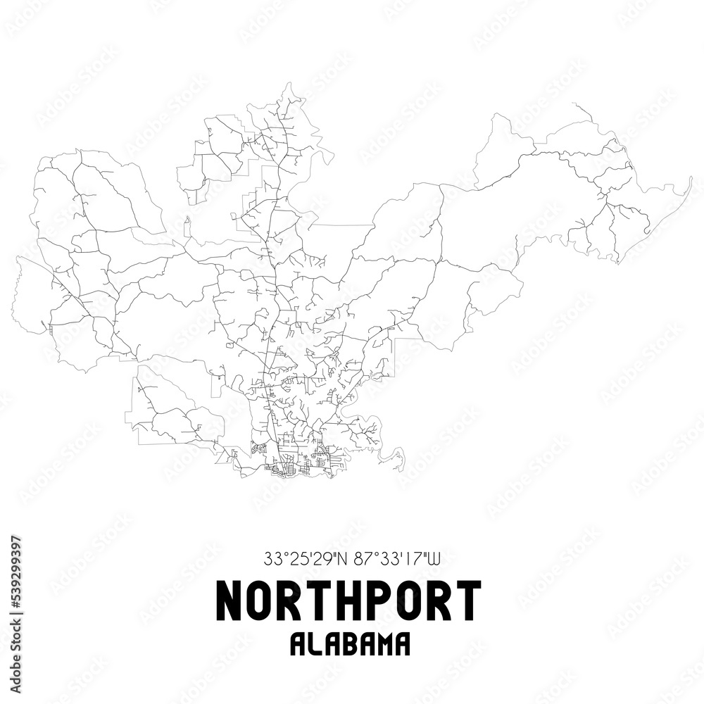 Northport Alabama. US street map with black and white lines.