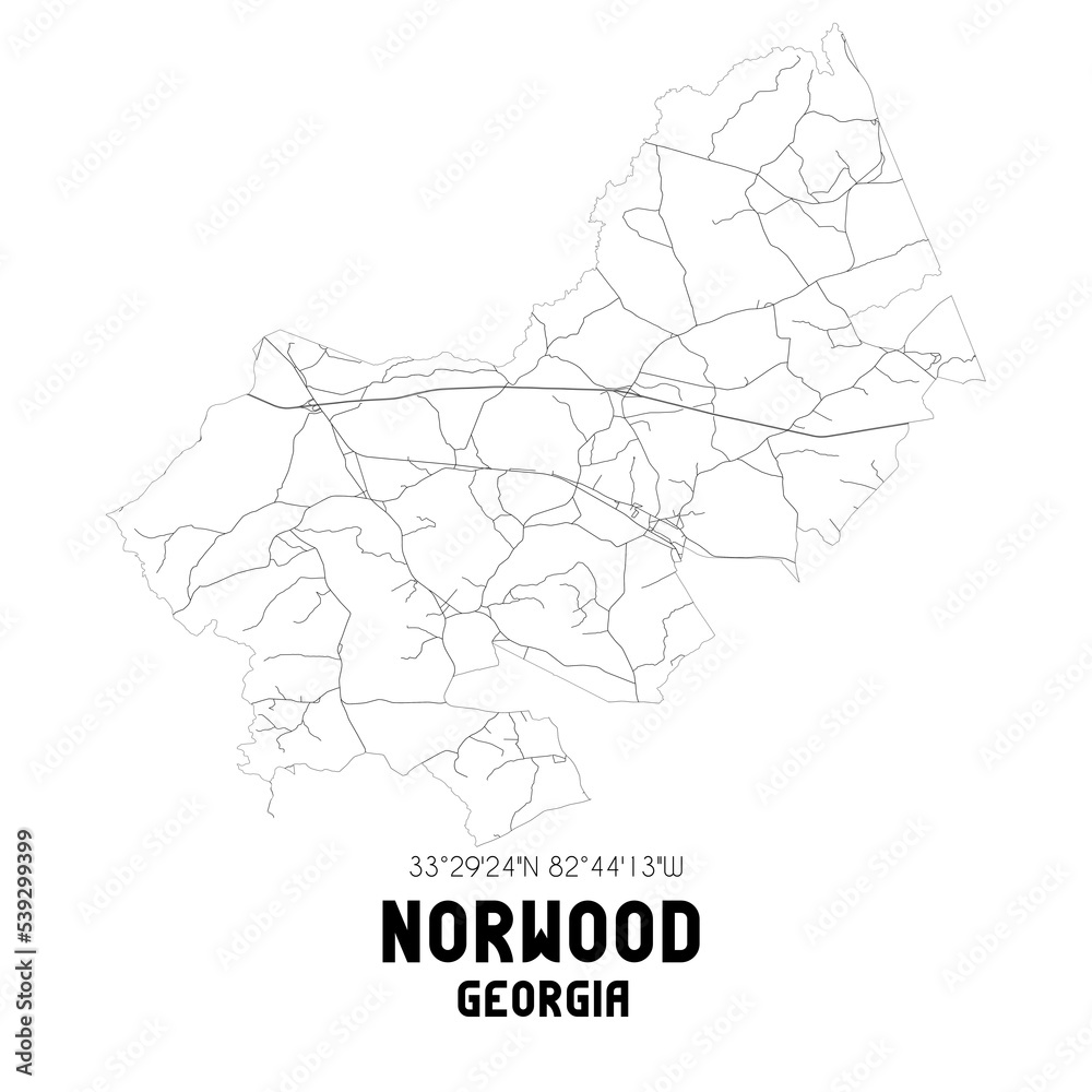 Norwood Georgia. US street map with black and white lines.