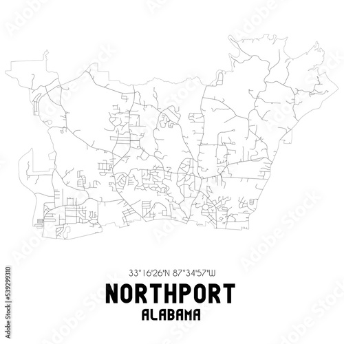 Northport Alabama. US street map with black and white lines.