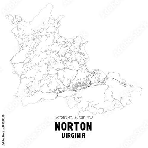 Norton Virginia. US street map with black and white lines.