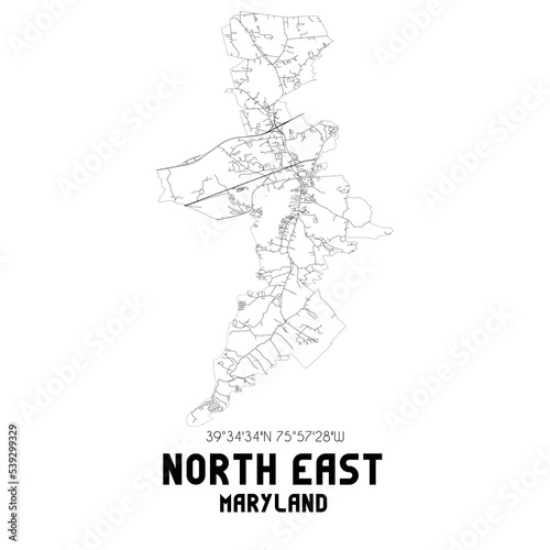 North East Maryland. US street map with black and white lines.