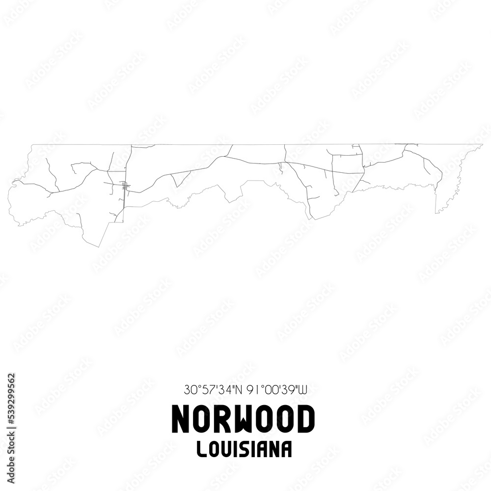 Norwood Louisiana. US street map with black and white lines.