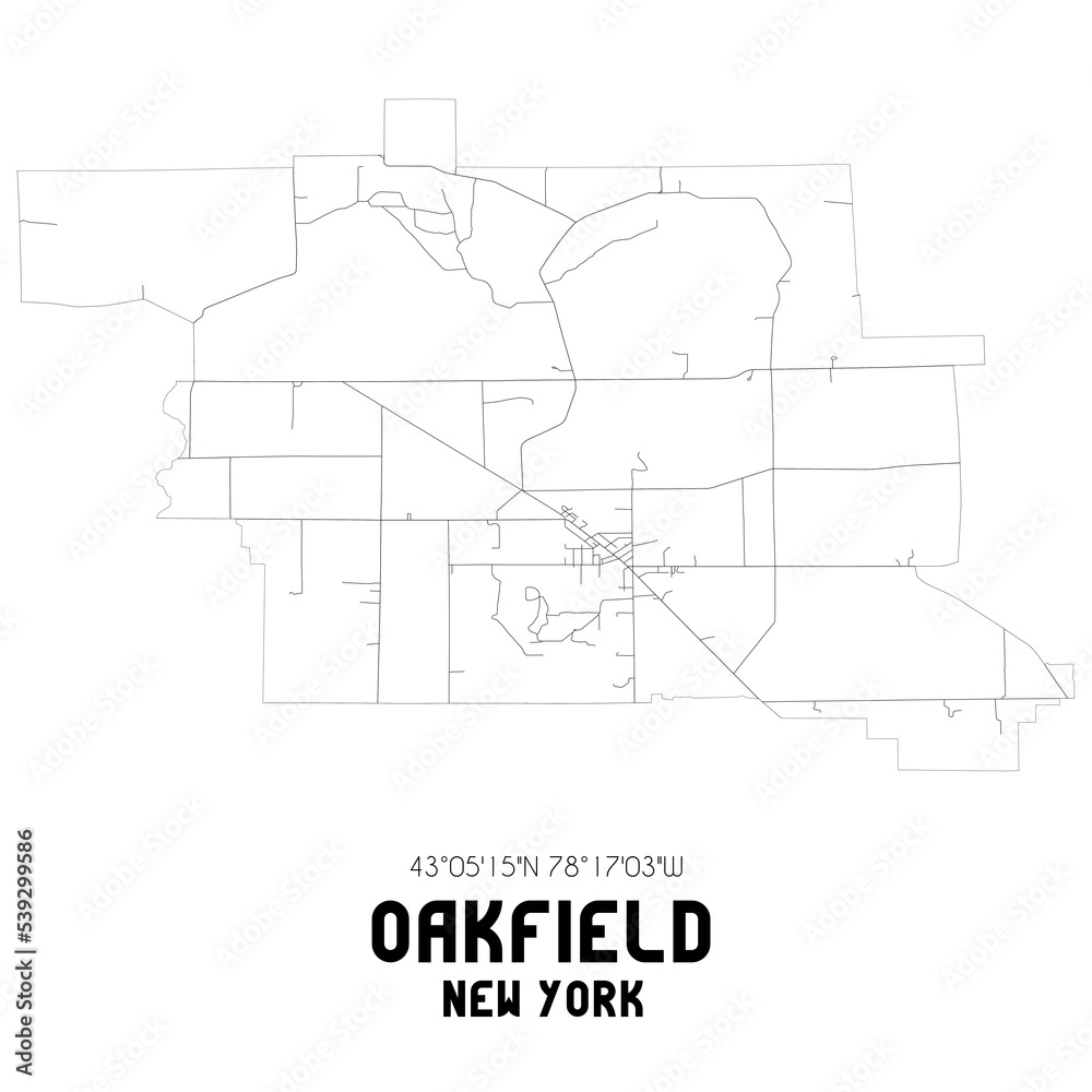 Oakfield New York. US street map with black and white lines.