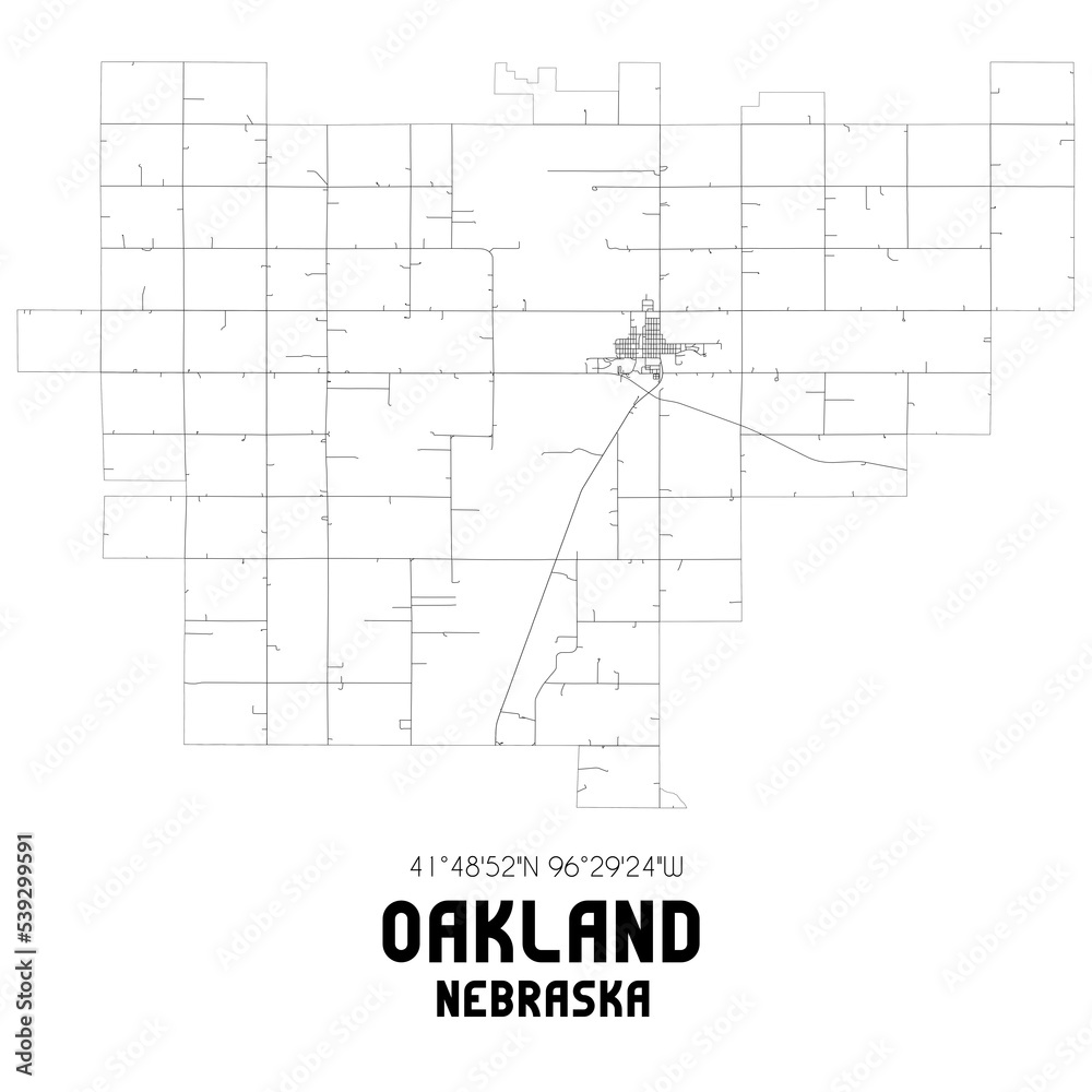 Oakland Nebraska. US street map with black and white lines. Oakland Nebraska. US street map with black and white lines.