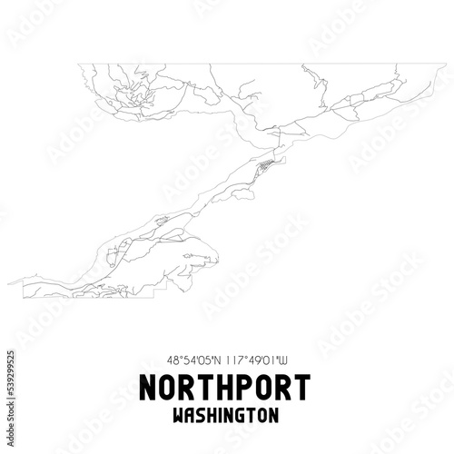 Northport Washington. US street map with black and white lines.