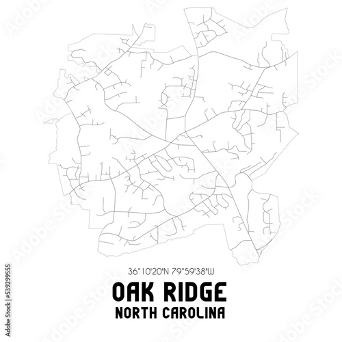 Oak Ridge North Carolina. US street map with black and white lines.