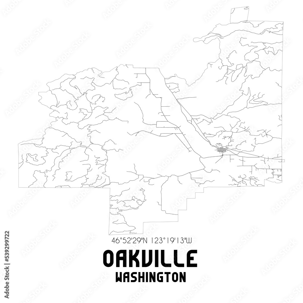 Oakville Washington. US street map with black and white lines.