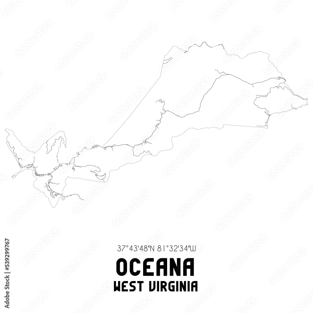 Oceana West Virginia. US street map with black and white lines. Stock