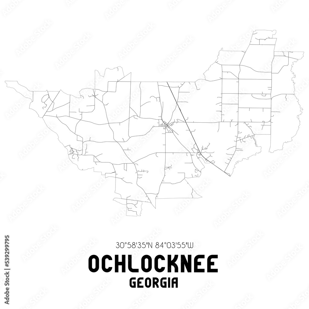 Ochlocknee Georgia. US street map with black and white lines.