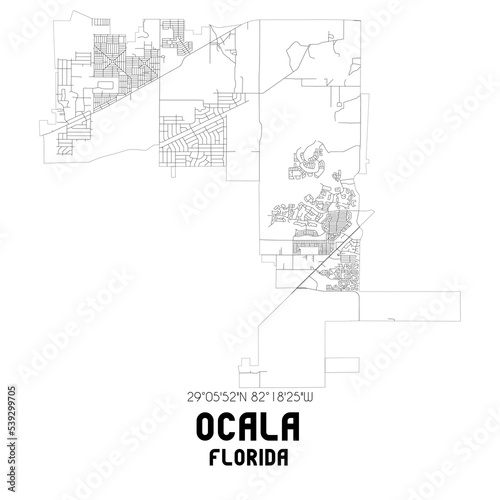 Ocala Florida. US street map with black and white lines.