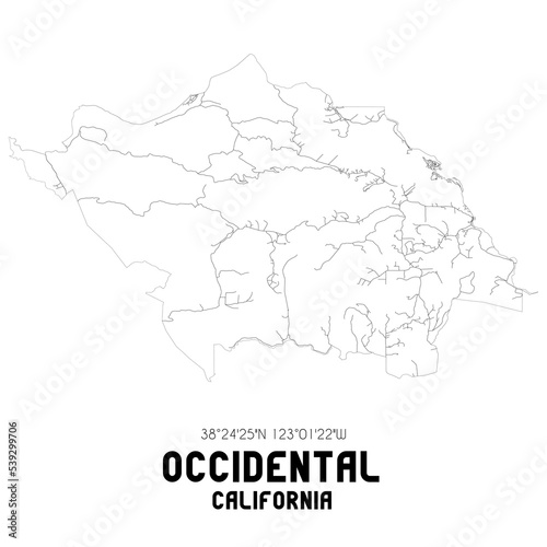 Occidental California. US street map with black and white lines.