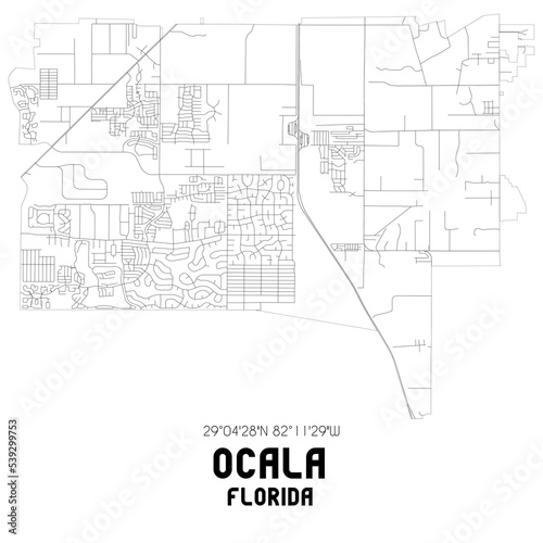Ocala Florida. US street map with black and white lines. photo