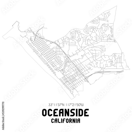 Oceanside California. US street map with black and white lines.