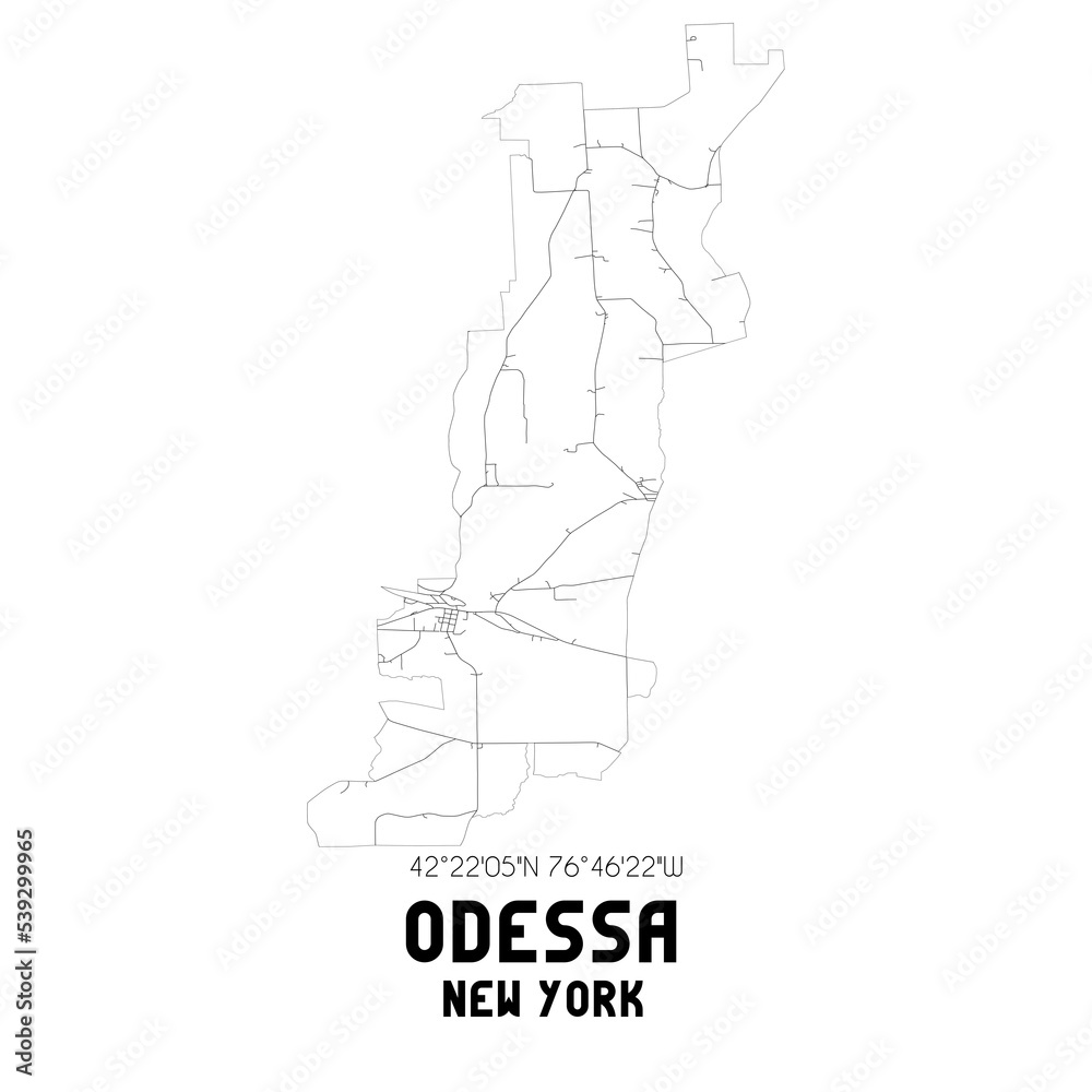 Odessa New York. US street map with black and white lines.