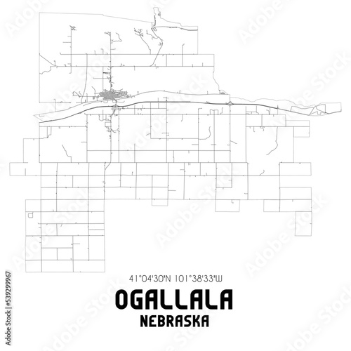 Ogallala Nebraska. US street map with black and white lines. photo