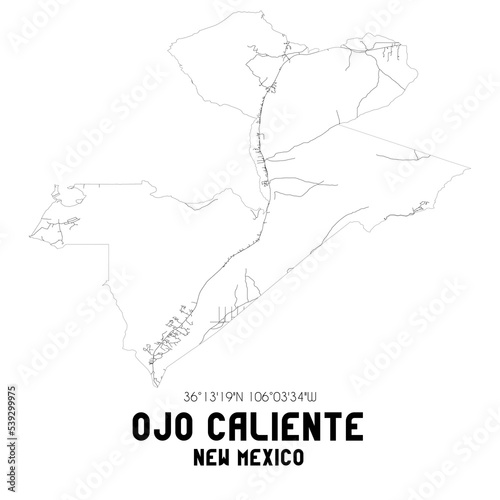Ojo Caliente New Mexico. US street map with black and white lines.
