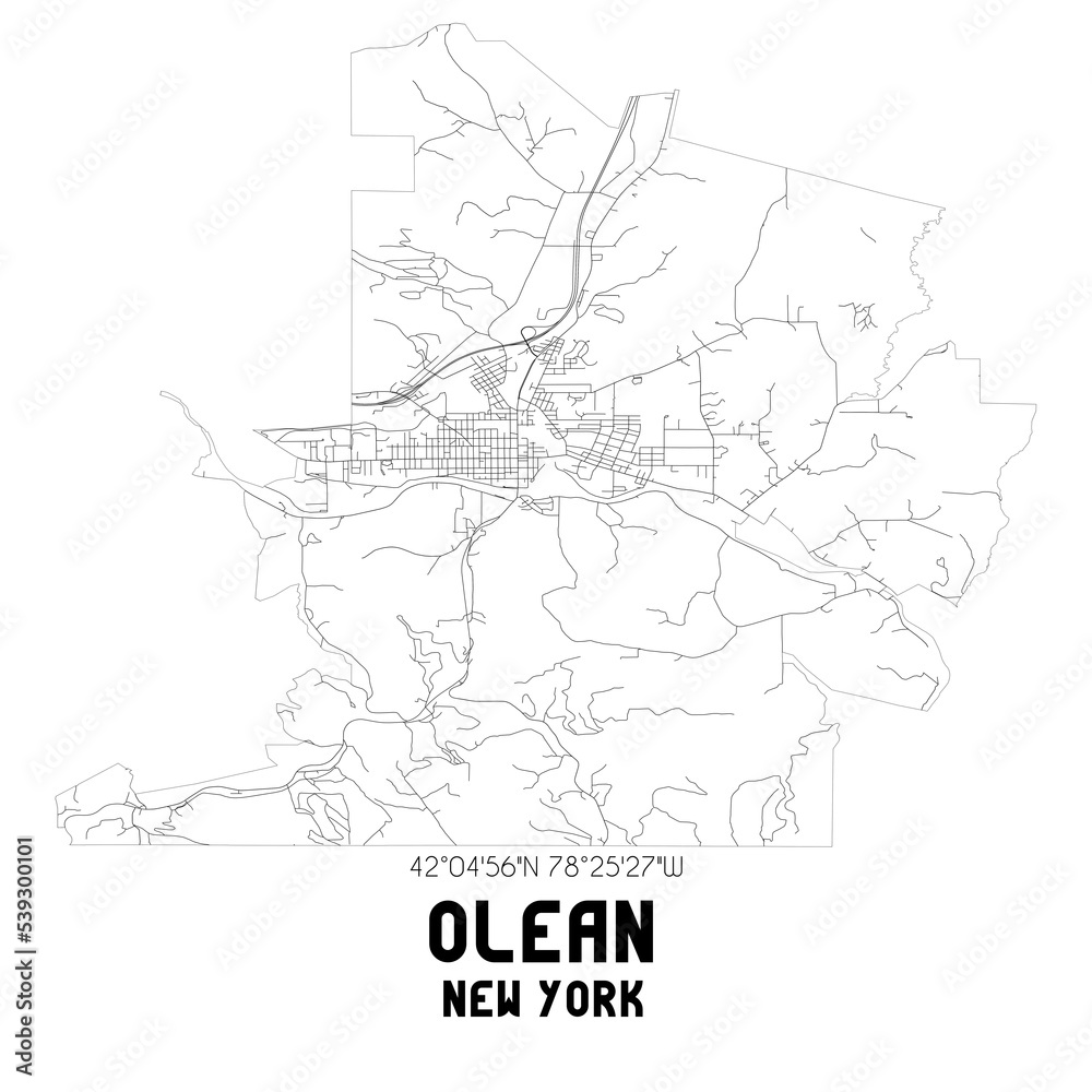 Olean New York. US street map with black and white lines.