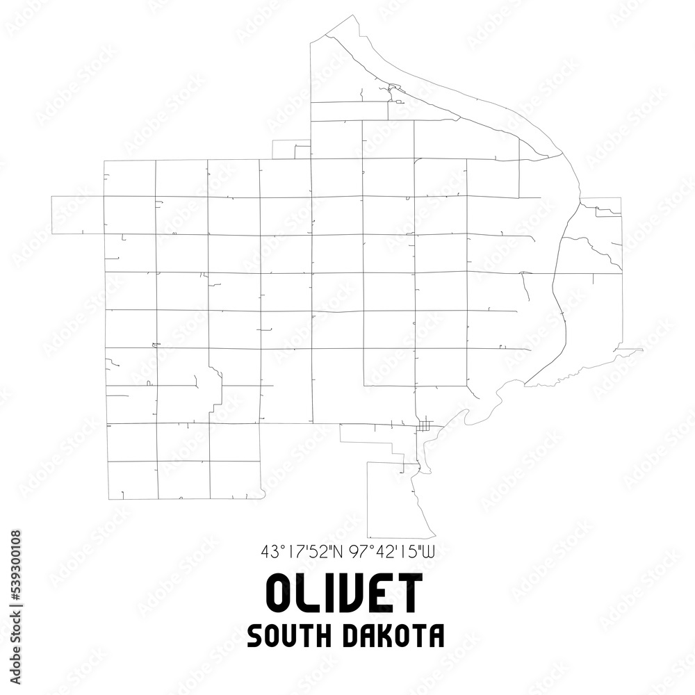 Olivet South Dakota. US street map with black and white lines. Olivet South Dakota. US street map with black and white lines.
