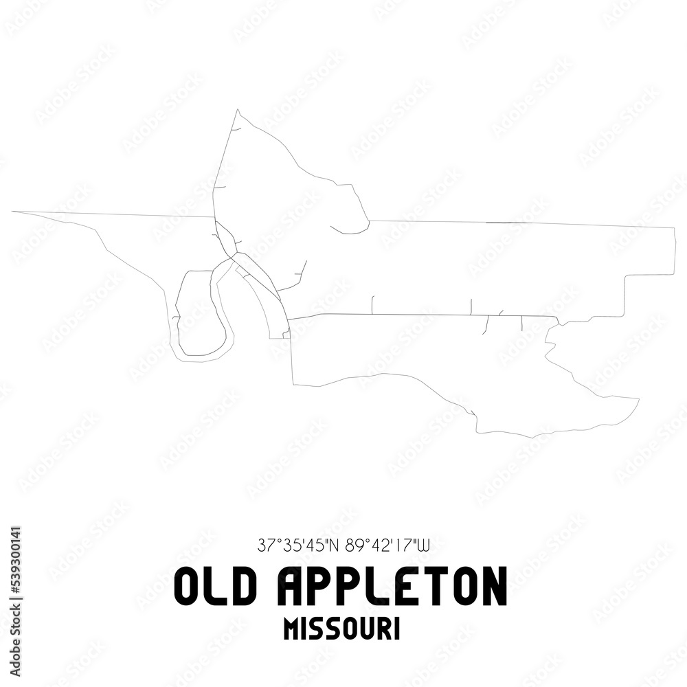 Old Appleton Missouri. US street map with black and white lines. Old Appleton Missouri. US street map with black and white lines.