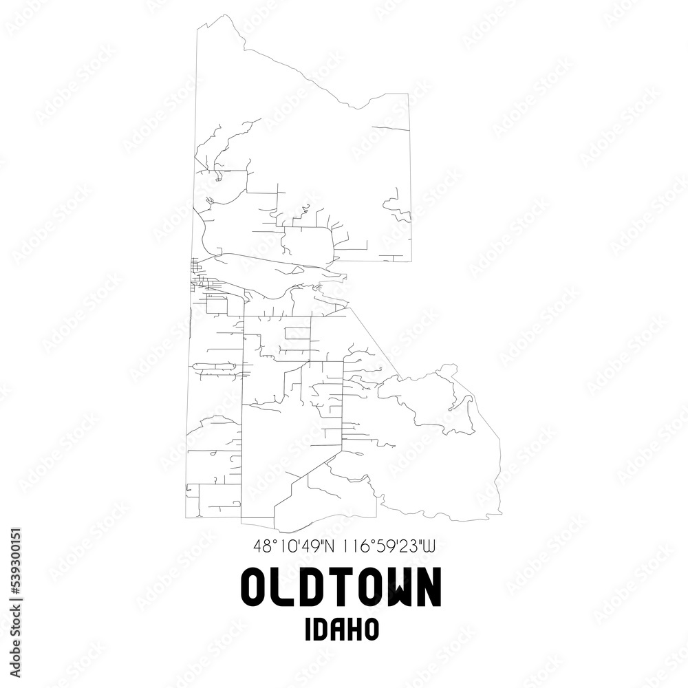 Oldtown Idaho. US street map with black and white lines. Oldtown Idaho. US street map with black and white lines.