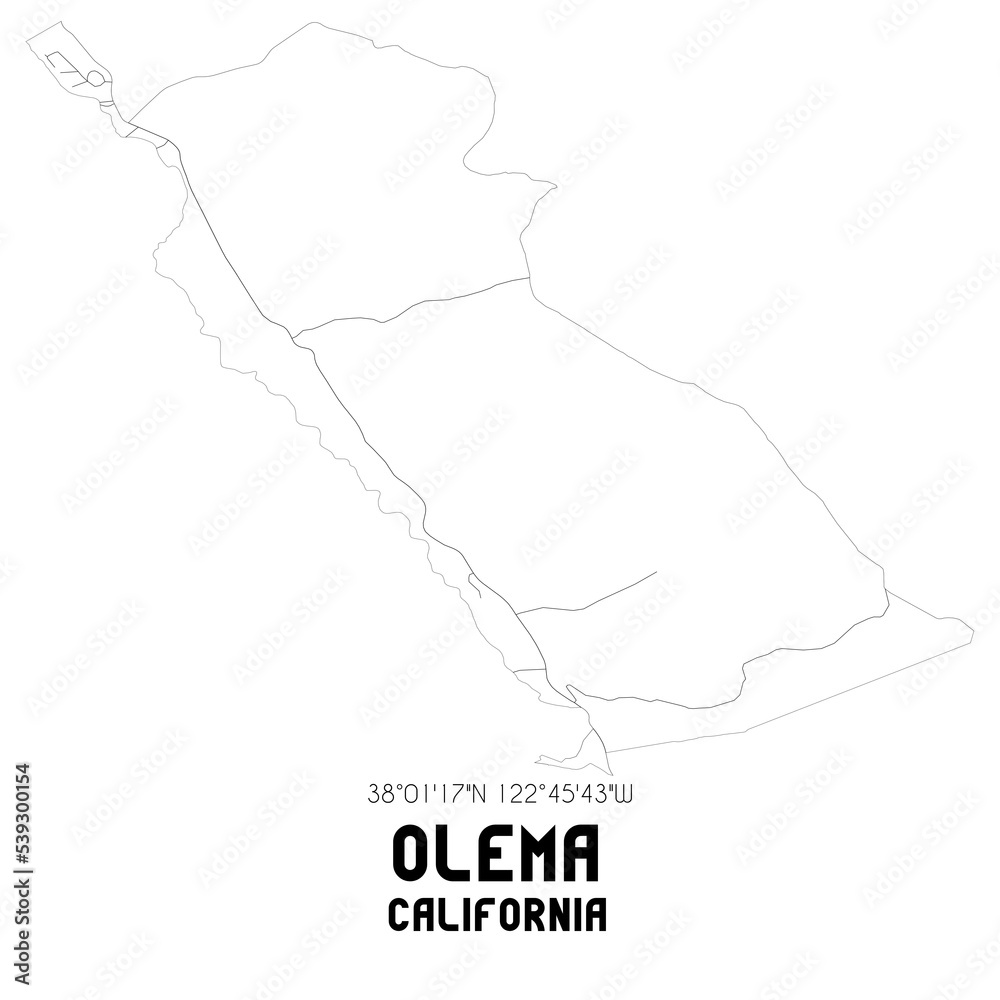 Olema California. US street map with black and white lines.