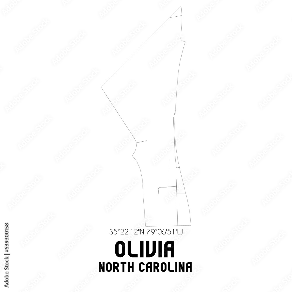 Olivia North Carolina. US street map with black and white lines. Stock