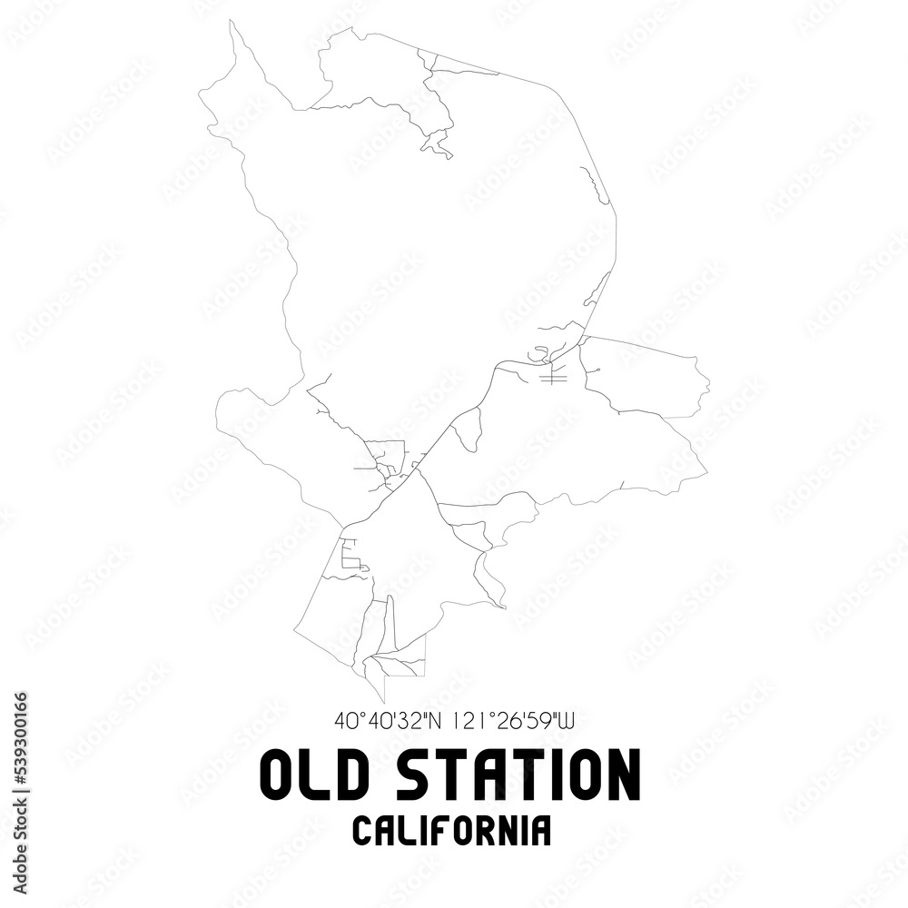 Old Station California. US street map with black and white lines.