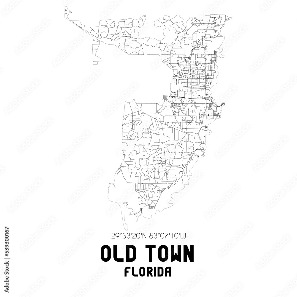 Old Town Florida. US street map with black and white lines.